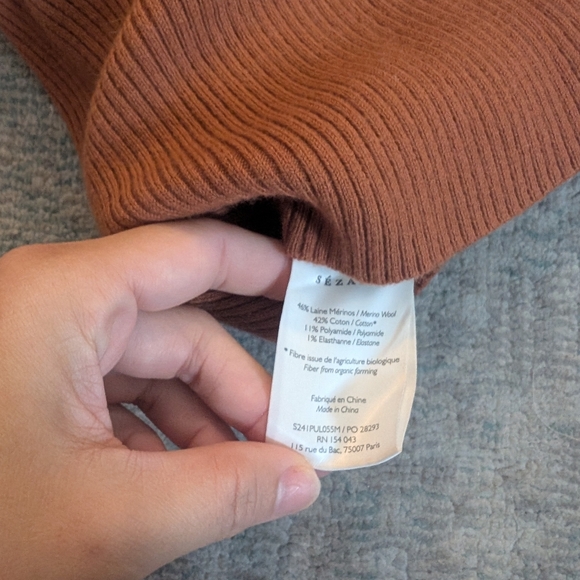 Sezane Eloy Short Sleeve Jumper In Camel - Picture 12 of 13